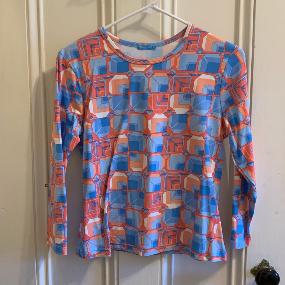 J. McLaughlin Orange & Blue Patterned Top